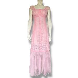 DollsKill | NWT’s Delia’s Y2K Bohemian Baby Pink Eyelet Tulle Western Maxi Dress
